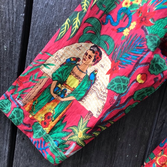 Frida Kahlo Print Cotton Kimono Robe. - Picture 3 of 6